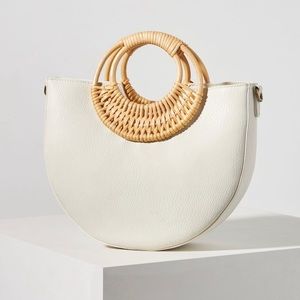 Like New Anthropologie Half Moon Bag Ratan Handle